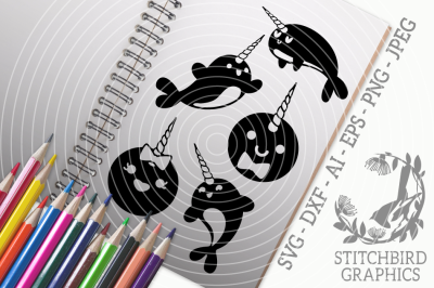 Narwhal SVG, Silhouette Studio, Cricut, Eps, Dxf, PNG, JPEG
