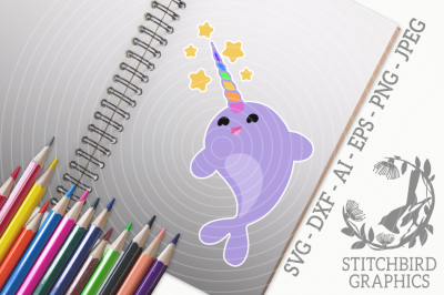Narwhal Stars SVG, Silhouette Studio, Cricut, Eps, Dxf, AI, PNG, JPEG