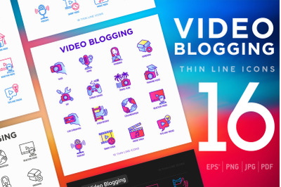 Video Blogging | 16 Thin Line Icons Set