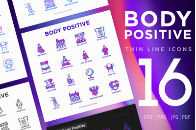 Body Positive | 16 Thin Line Icons Set