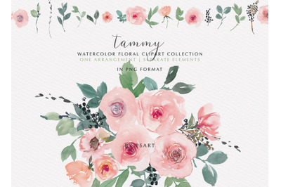 Pink Blush Watercolor Floral Clipart