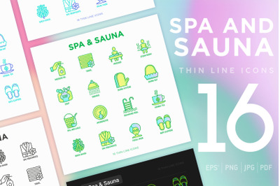Spa and Sauna | 16 Thin Line Icons Set