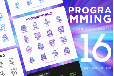 Programming | 16 Thin Line Icons Set