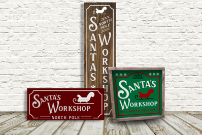 Santa&amp;&23;039;s Workshop Christmas Porch Sign Trio | SVG | PNG | DXF