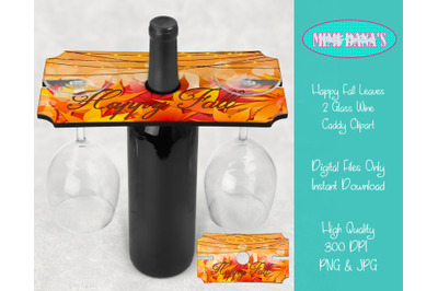 Happy Fall Leaves 2 Glass Wine Caddy Holder Tray Clipart