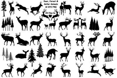 Deer, Forest and Antler Animals AI EPS PNG