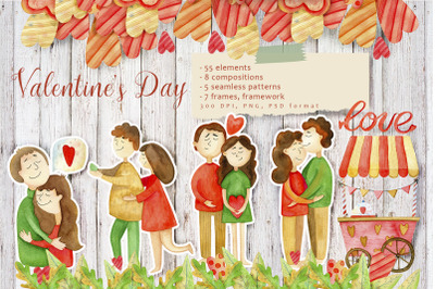 Valentines Day watercolor Set