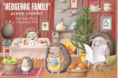 Hedgehog family scene creation kit