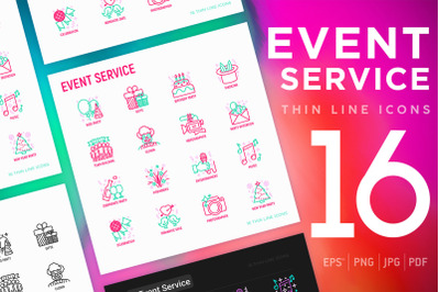 Event Service | 16 Thin Line Icons Set
