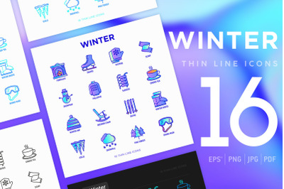 Winter | 16 Thin Line Icons Set