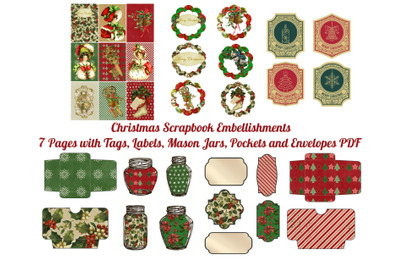 7 Christmas Scrapbook Embellishments Printable Pages Bundle