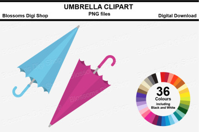 Umbrella Sticker Clipart, 36 files, multi colours