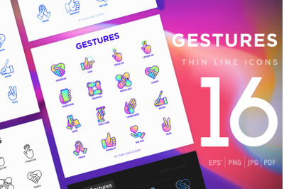 Gestures | 16 Thin Line Icons Set