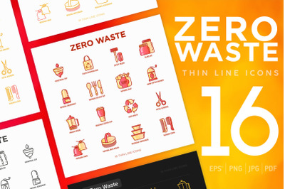 Zero Waste | 16 Thin Line Icons Set