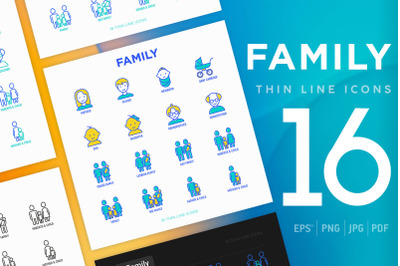 Family | 16 Thin Line Icons Set