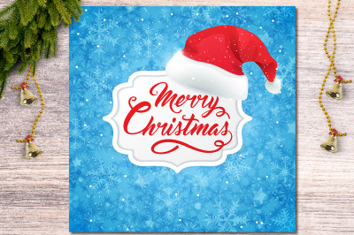 Blue Christmas Background with Santa Hat