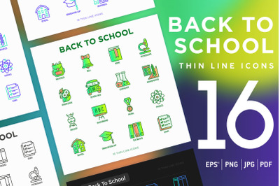 Back To School | 16 Thin Line Icons