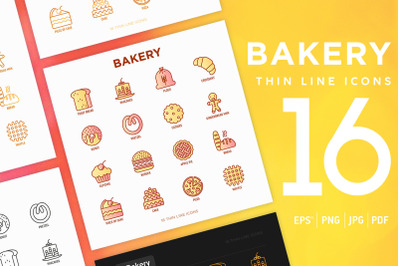 Bakery | 16 Thin Line Icons Set