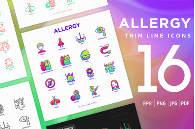 Allergy | 16 Thin Line Icons Set