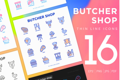 Butcher | 16 Thin Line Icons Set
