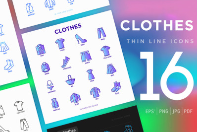 Clothes | 16 Thin Line Icons Set