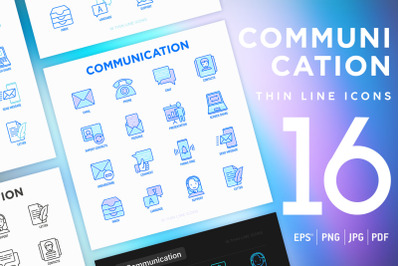 Communication | 16 Thin Line Icons Set