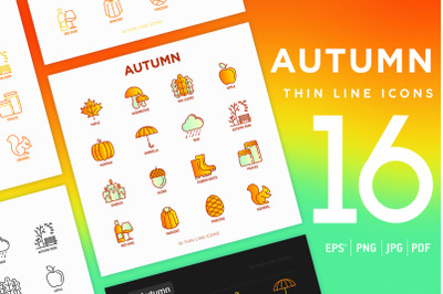 Autumn | 16 Thin Line Icons Set