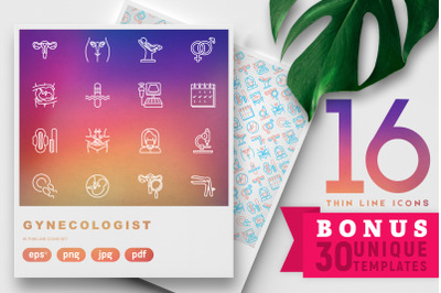Gynecologist 16 Thin Line Icons Set | 30 Unique Templates