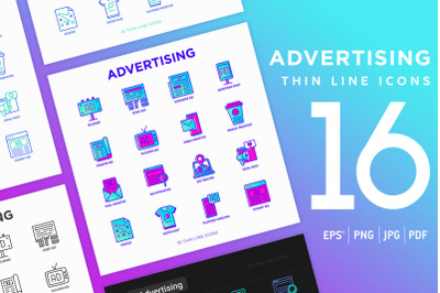 Advertising | 16 Thin Line Icons Set