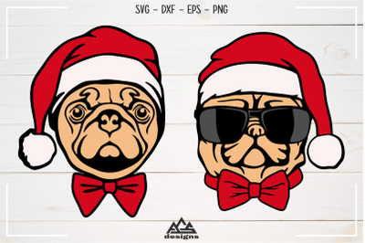 Christmas Dog Pug Santa Hat Svg Design