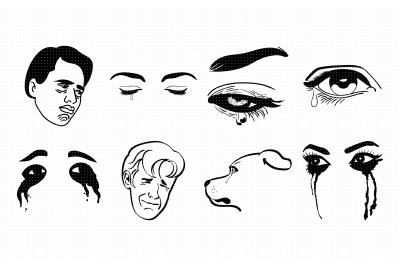 crying face, tears, mascara svg, dxf, vector, eps, clipart, cricut