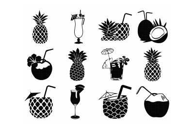 tropical drink, pina colada svg, dxf, vector, eps, clipart, cricut