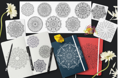 15 vector mandalas, cards and letterhead with ornament of mandalas.