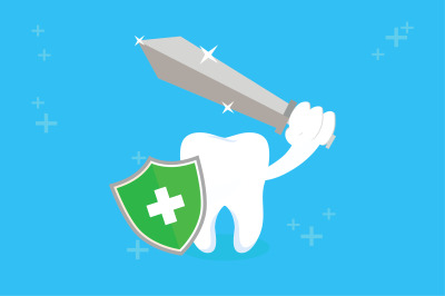 Healthy Tooth With Sword and Shield