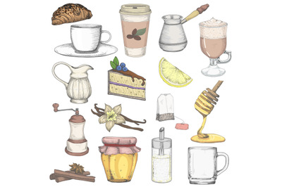 Set tea and coffee vector elements isolated on a white background