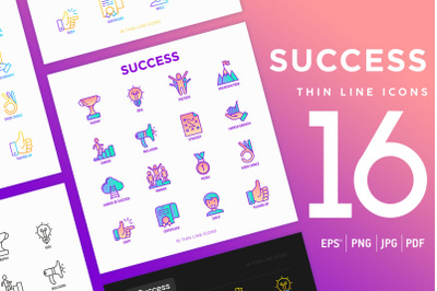 Success | 16 Thin Line Icons Set