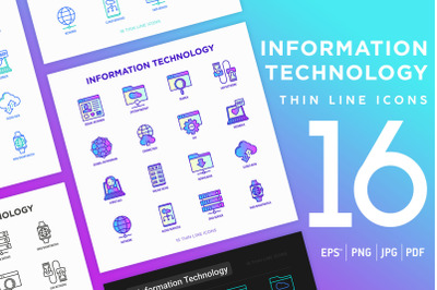 Information Technology | 16 Thin Line Icons Set