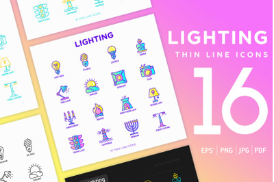 Lighting | 16 Thin Line Icons Set