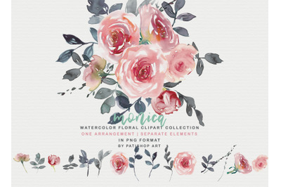 Blush Watercolor Floral Clipart Set