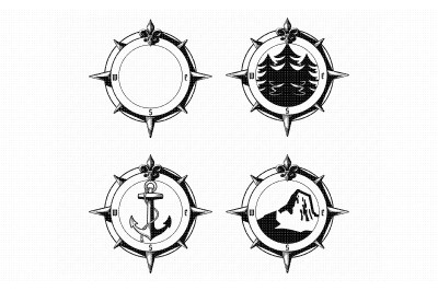 compass for travel, forest, mountain, anchor, svg, dxf, vector, eps
