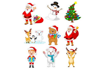 Cartoon Santa Claus with Many Animals