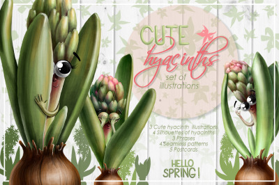 Cute hyacinths | Spring illustration set