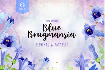 Blue brugmansia flower watercolor png