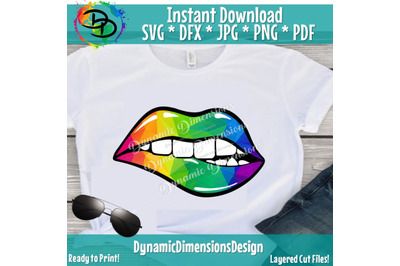 Sparkling Lips Rainbow Print SVG, Full Lip, Sparkle, Glitter, Bling,