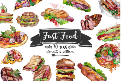 Fast food hot dog watercolor png