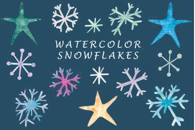 Watercolor snowflakes clipart