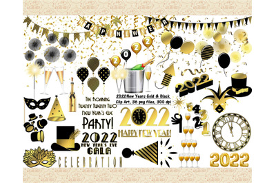 New Year Black and Gold 2022 Clip Art