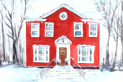 Watercolor Christmas House Illustration and Clip Art