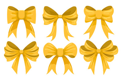 Cartoon Gold Bow Set. Vector illustration.