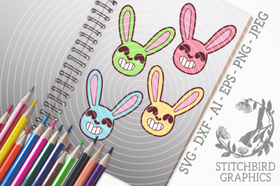 Cute Easter Bunny Heads Bundle SVG, Silhouette Studio